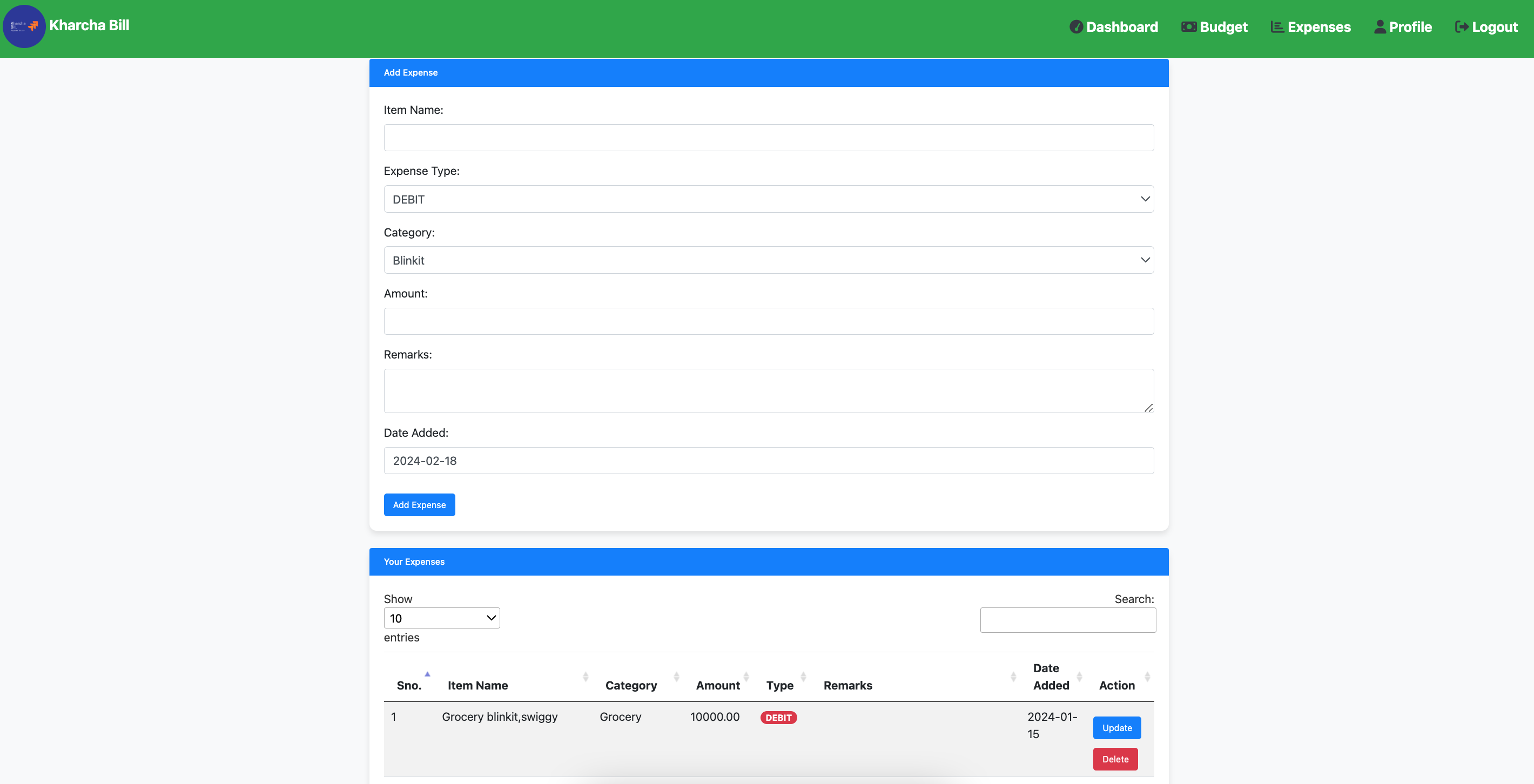 Add expense kharcha bill
